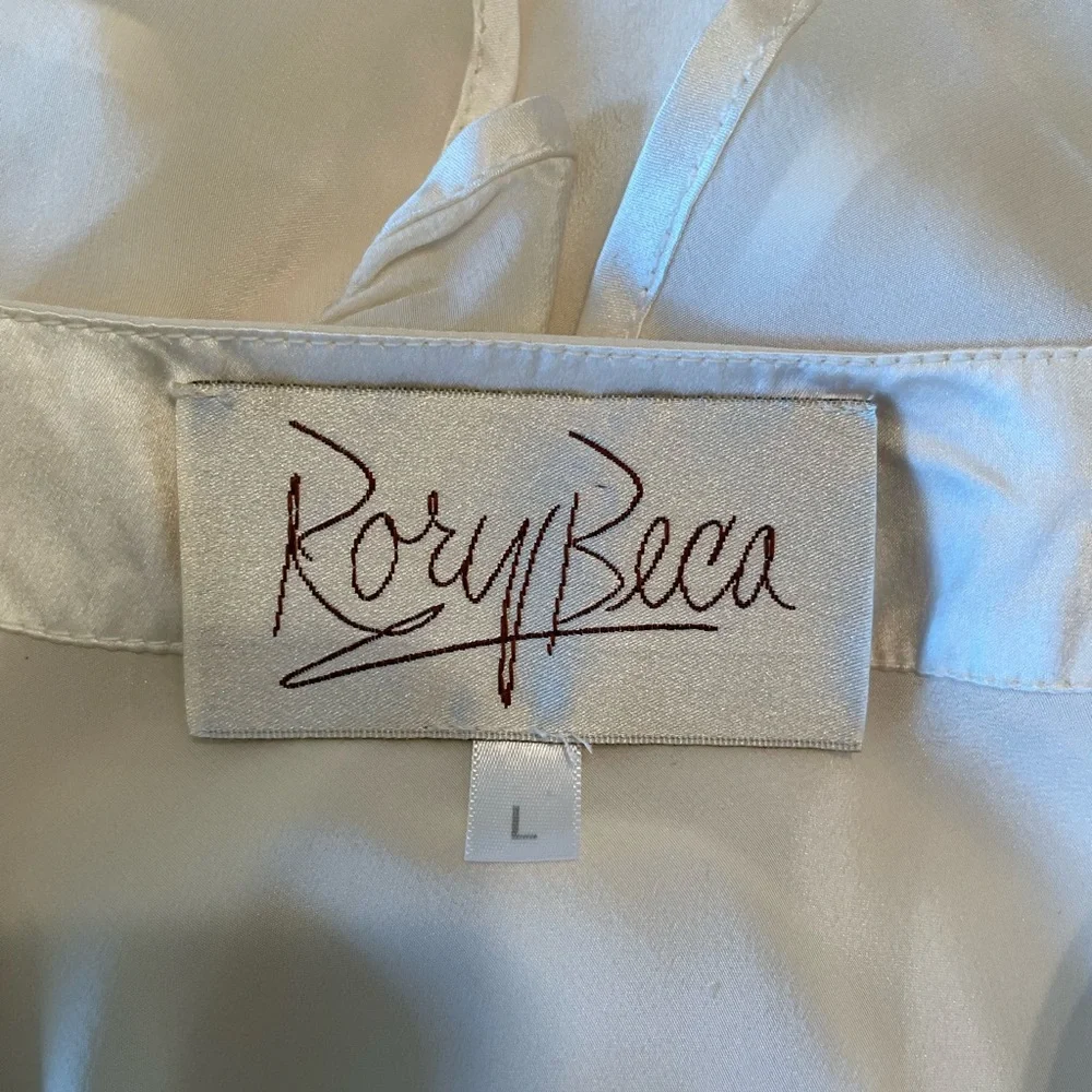 Rory Beca White 100% Silk V-Neck Blouse Size L - Picture 6 of 8